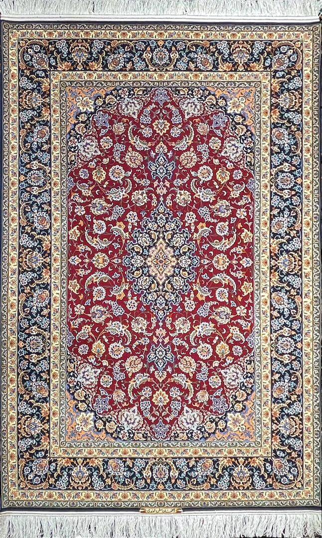 Handmade Persian rug for sale, red and blue tones, 235x155 cm